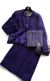 CHANEL 93A Vintage Purple Wool Tweed Jacket Skirt Suit 38 40 42 シャネル ヴィンテージ プラム パープル ウール ツイード ジャケット スカート スーツ 即発