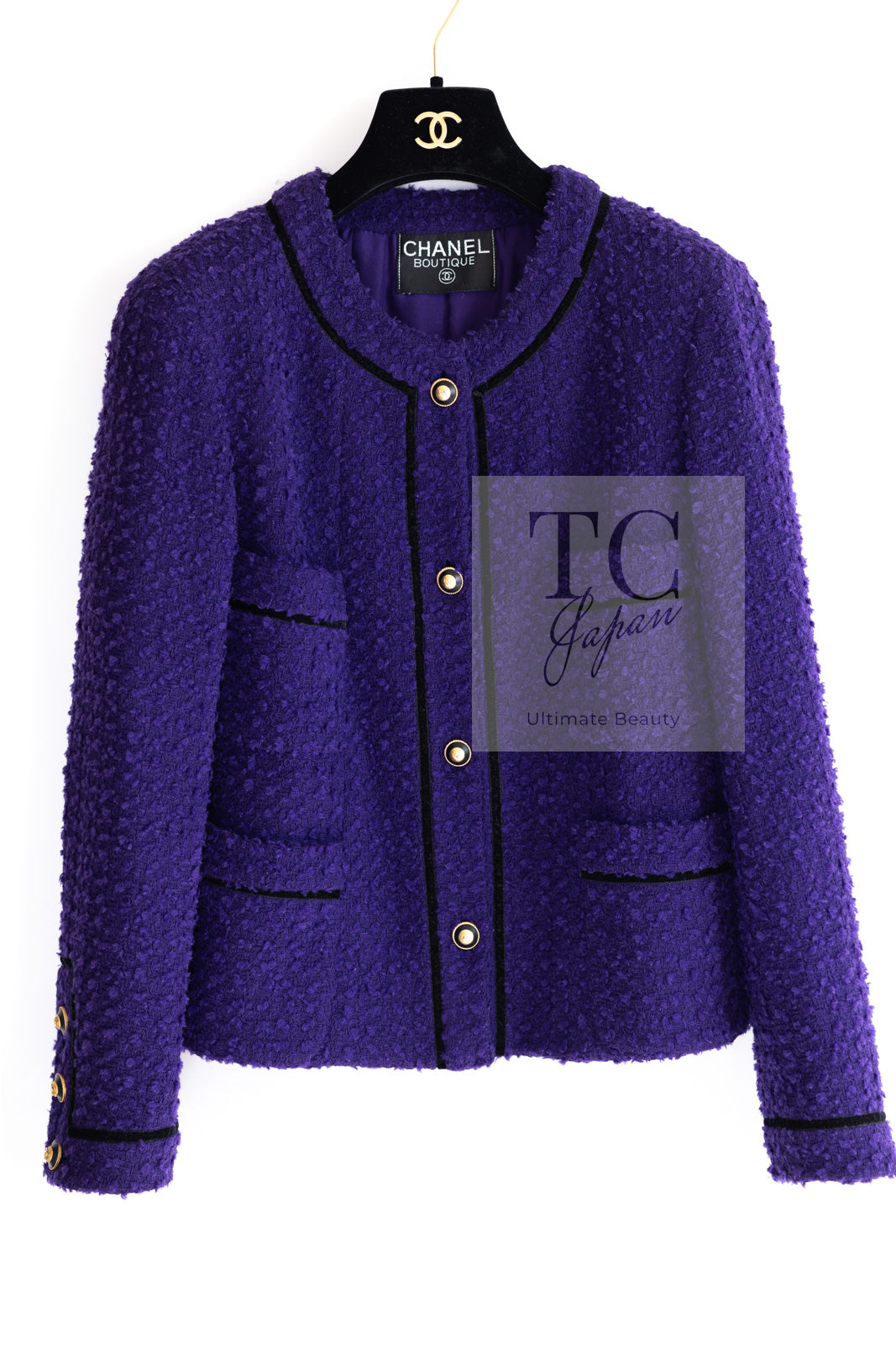 CHANEL 93A Vintage Purple Wool Tweed Jacket Skirt Suit 38 40 42 シャネル ヴィンテージ プラム パープル ウール ツイード ジャケット スカート スーツ 即発