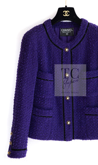 CHANEL 93A Vintage Purple Wool Tweed Jacket Skirt Suit 38 40 42 シャネル ヴィンテージ プラム パープル ウール ツイード ジャケット スカート スーツ 即発