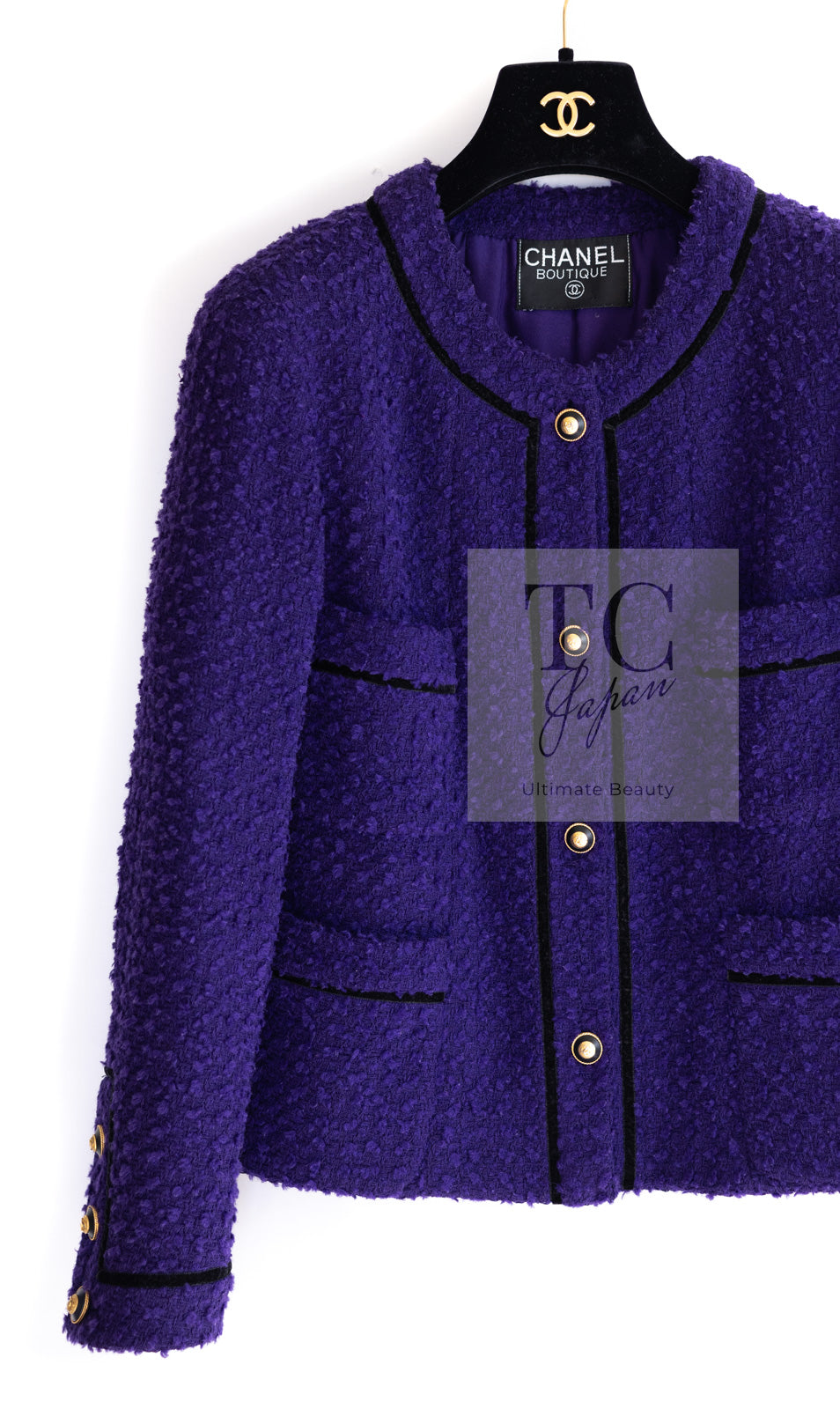 CHANEL 93A Vintage Purple Wool Tweed Jacket Skirt Suit 38 40 42 シャネル ヴィンテージ プラム パープル ウール ツイード ジャケット スカート スーツ 即発