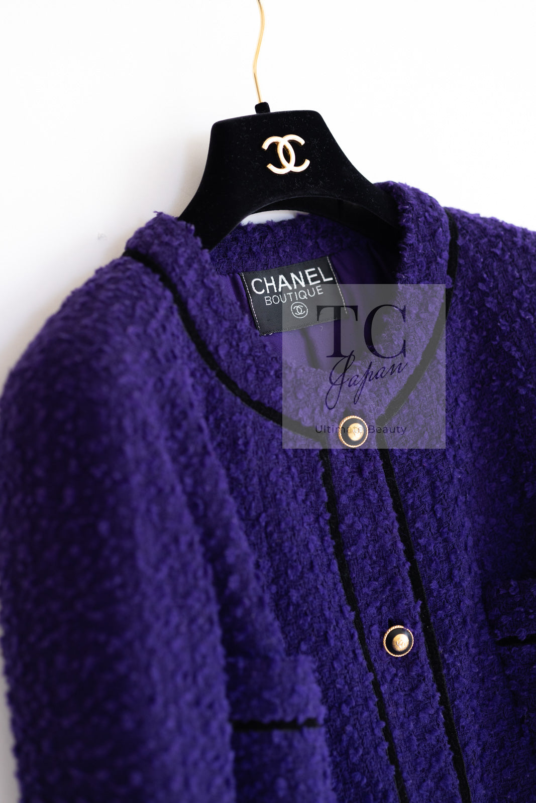 CHANEL 93A Vintage Purple Wool Tweed Jacket Skirt Suit 38 40 42 シャネル ヴィンテージ プラム パープル ウール ツイード ジャケット スカート スーツ 即発