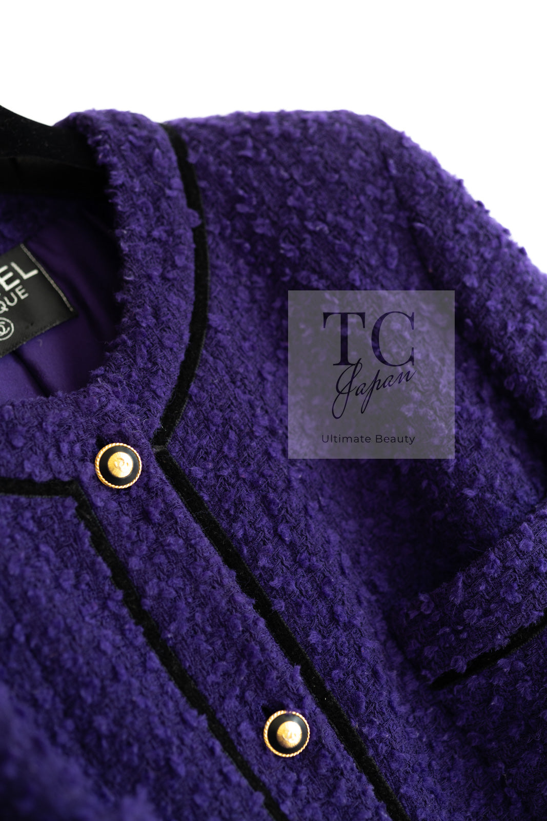 CHANEL 93A Vintage Purple Wool Tweed Jacket Skirt Suit 38 40 42 シャネル ヴィンテージ プラム パープル ウール ツイード ジャケット スカート スーツ 即発