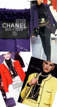 CHANEL 93A Vintage Purple Wool Tweed Jacket Skirt Suit 38 40 42 シャネル ヴィンテージ プラム パープル ウール ツイード ジャケット スカート スーツ 即発