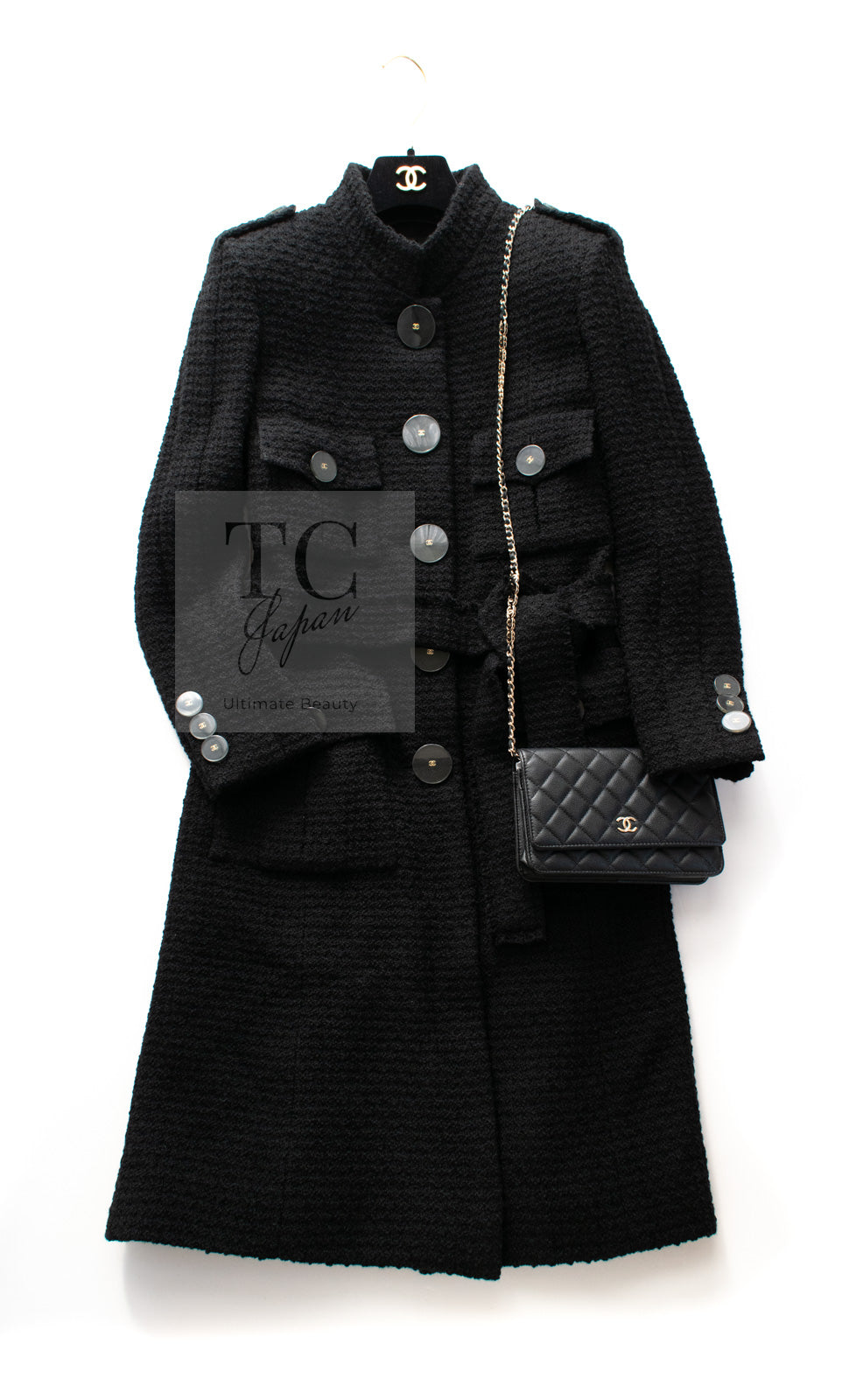 シャネル コート CHANEL ブラック CC ロゴ ビッグ ボタン ロング 17PF 