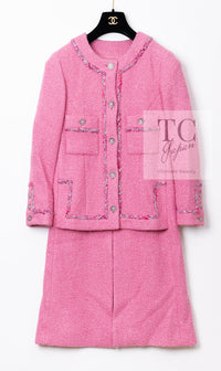 CHANEL 22PF Pink Silver Trim Wool Silk Dress Coat 36 38 シャネル ピンク ウール シルク シルバー トリム ワンピース コート 即発