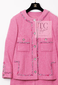 CHANEL 22PF Pink Silver Trim Wool Silk Dress Coat 36 38 シャネル ピンク ウール シルク シルバー トリム ワンピース コート 即発