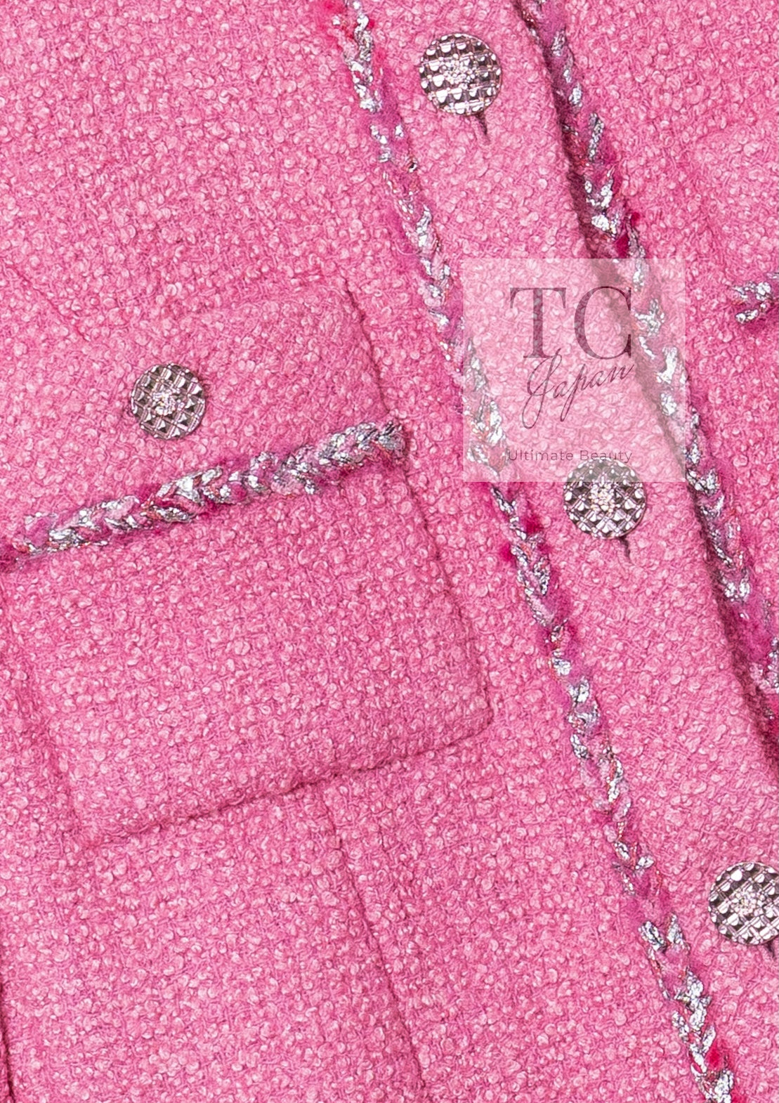 CHANEL 22PF Pink Silver Trim Wool Silk Dress Coat 36 38 シャネル ピンク ウール シルク シルバー トリム ワンピース コート 即発