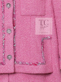 CHANEL 22PF Pink Silver Trim Wool Silk Dress Coat 36 38 シャネル ピンク ウール シルク シルバー トリム ワンピース コート 即発