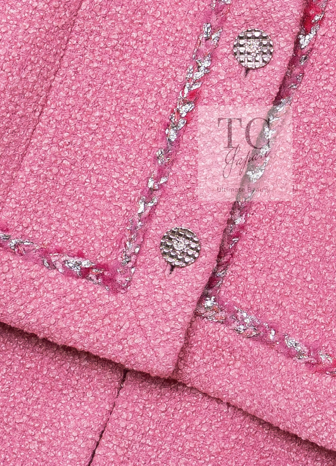 CHANEL 22PF Pink Silver Trim Wool Silk Dress Coat 36 38 シャネル ピンク ウール シルク シルバー トリム ワンピース コート 即発