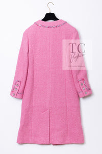 CHANEL 22PF Pink Silver Trim Wool Silk Dress Coat 36 38 シャネル ピンク ウール シルク シルバー トリム ワンピース コート 即発