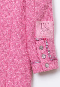 CHANEL 22PF Pink Silver Trim Wool Silk Dress Coat 36 38 シャネル ピンク ウール シルク シルバー トリム ワンピース コート 即発