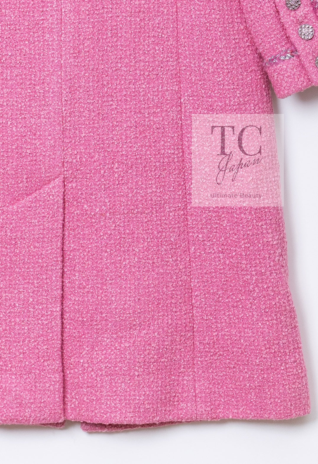 CHANEL 22PF Pink Silver Trim Wool Silk Dress Coat 36 38 シャネル ピンク ウール シルク シルバー トリム ワンピース コート 即発