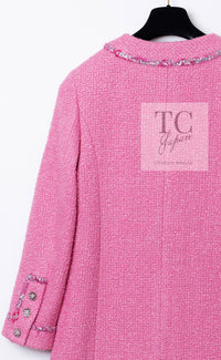CHANEL 22PF Pink Silver Trim Wool Silk Dress Coat 36 38 シャネル ピンク ウール シルク シルバー トリム ワンピース コート 即発