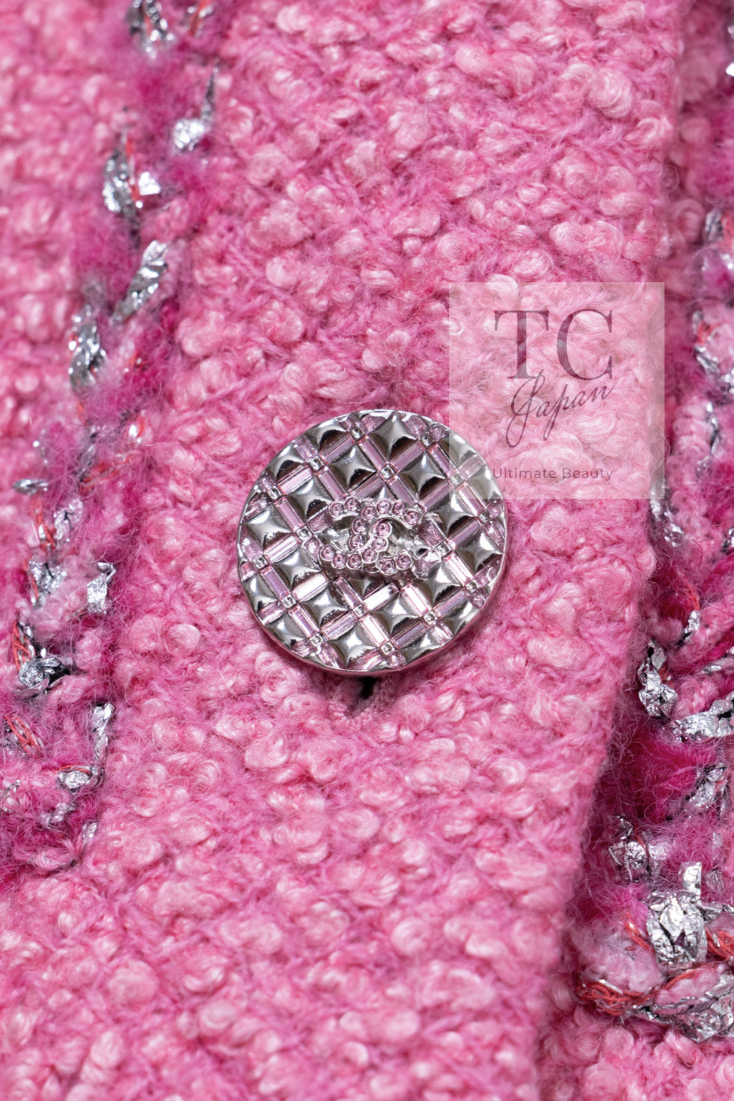 CHANEL 22PF Pink Silver Trim Wool Silk Dress Coat 36 38 シャネル ピンク ウール シルク シルバー トリム ワンピース コート 即発