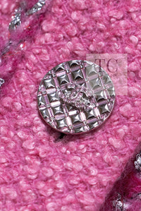 CHANEL 22PF Pink Silver Trim Wool Silk Dress Coat 36 38 シャネル ピンク ウール シルク シルバー トリム ワンピース コート 即発