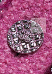 CHANEL 22PF Pink Silver Trim Wool Silk Dress Coat 36 38 シャネル ピンク ウール シルク シルバー トリム ワンピース コート 即発