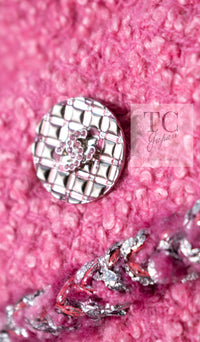 CHANEL 22PF Pink Silver Trim Wool Silk Dress Coat 36 38 シャネル ピンク ウール シルク シルバー トリム ワンピース コート 即発