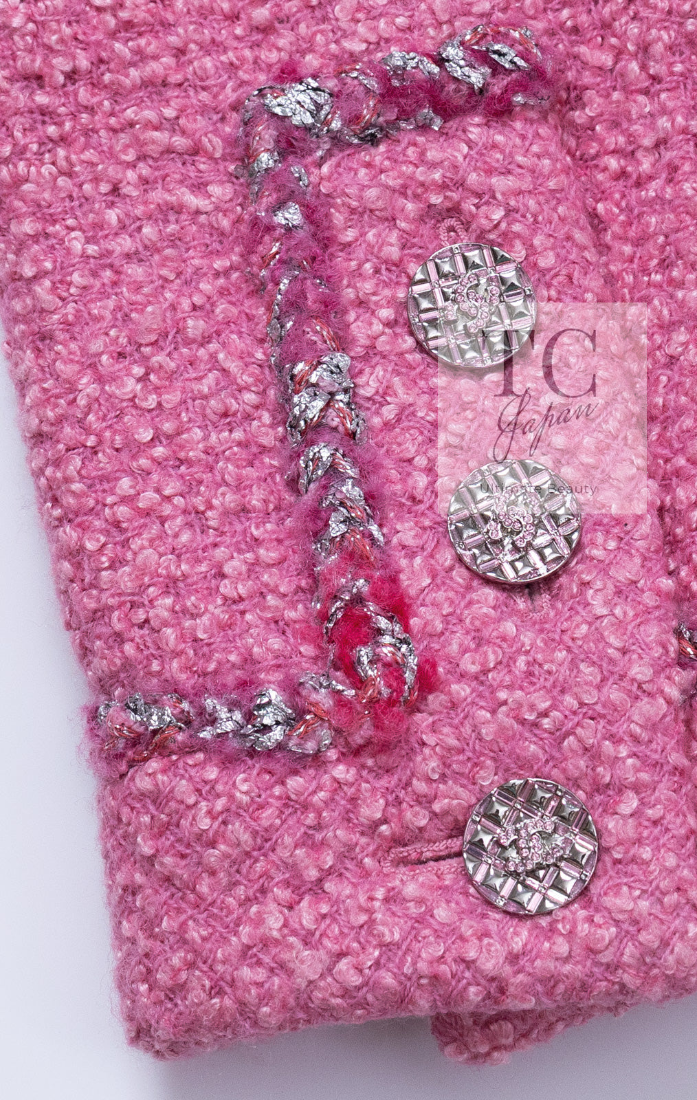 CHANEL 22PF Pink Silver Trim Wool Silk Dress Coat 36 38 シャネル ピンク ウール シルク シルバー トリム ワンピース コート 即発