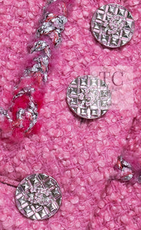 CHANEL 22PF Pink Silver Trim Wool Silk Dress Coat 36 38 シャネル ピンク ウール シルク シルバー トリム ワンピース コート 即発