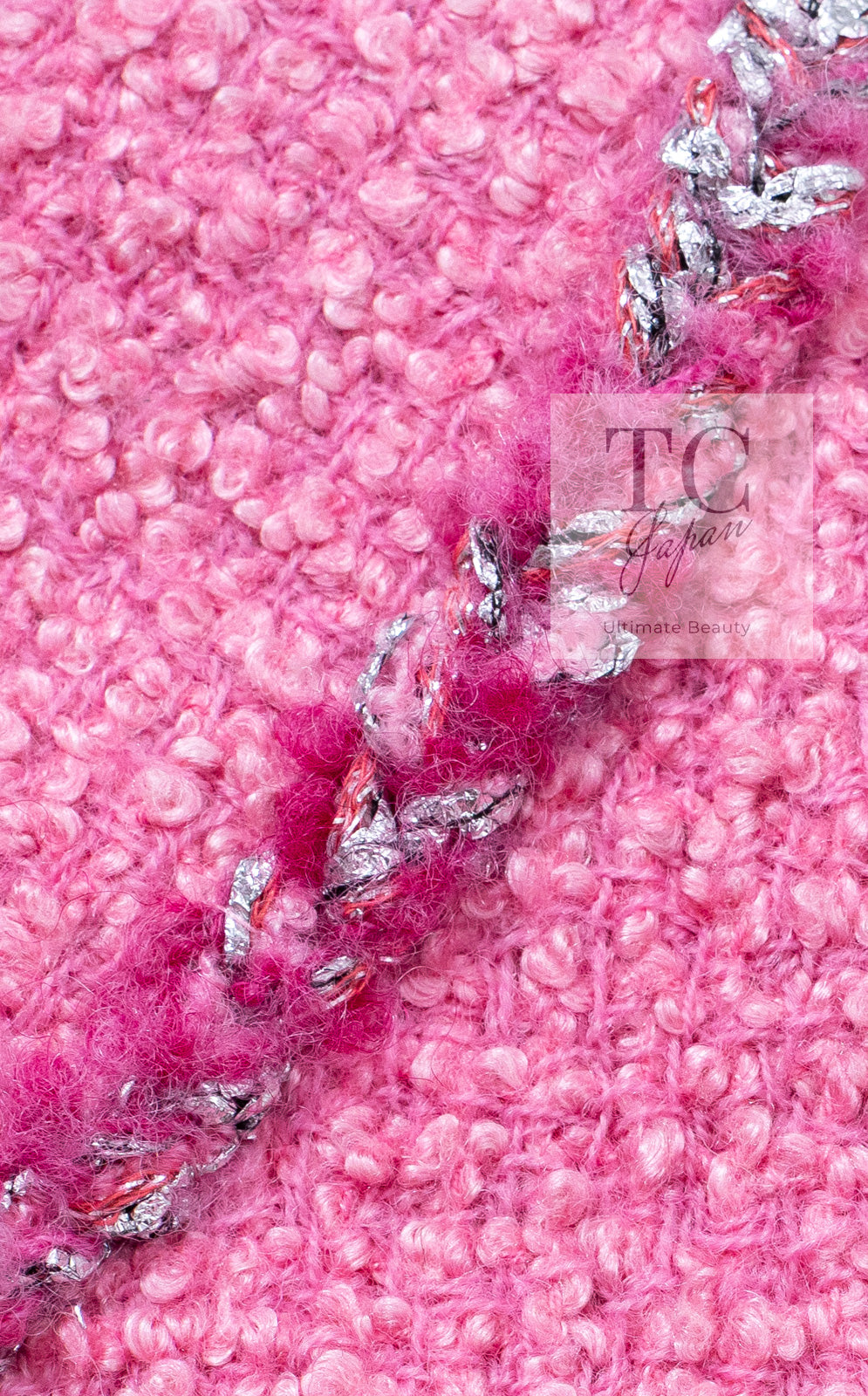 CHANEL 22PF Pink Silver Trim Wool Silk Dress Coat 36 38 シャネル ピンク ウール シルク シルバー トリム ワンピース コート 即発