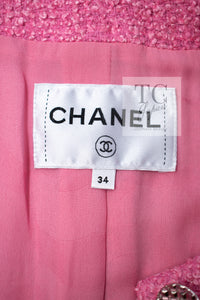 CHANEL 22PF Pink Silver Trim Wool Silk Dress Coat 36 38 シャネル ピンク ウール シルク シルバー トリム ワンピース コート 即発