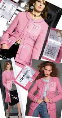 CHANEL 22PF Pink Silver Trim Wool Silk Dress Coat 36 38 シャネル ピンク ウール シルク シルバー トリム ワンピース コート 即発