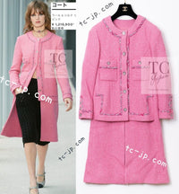 CHANEL 22PF Pink Silver Trim Wool Silk Dress Coat 36 38 シャネル ピンク ウール シルク シルバー トリム ワンピース コート 即発