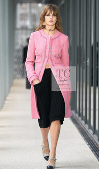 CHANEL 22PF Pink Silver Trim Wool Silk Dress Coat 36 38 シャネル ピンク ウール シルク シルバー トリム ワンピース コート 即発