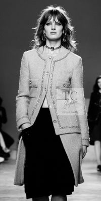 CHANEL 22PF Pink Silver Trim Wool Silk Dress Coat 36 38 シャネル ピンク ウール シルク シルバー トリム ワンピース コート 即発