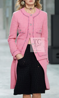 CHANEL 22PF Pink Silver Trim Wool Silk Dress Coat 36 38 シャネル ピンク ウール シルク シルバー トリム ワンピース コート 即発