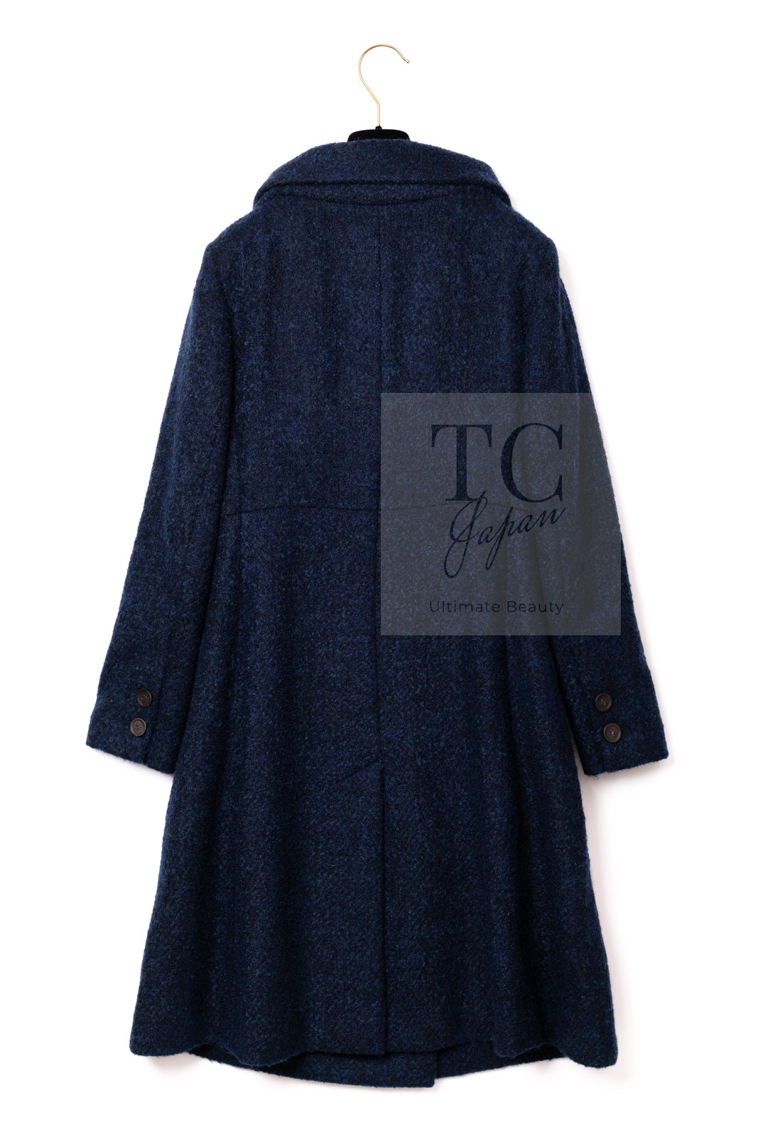 CHANEL 12A Navy Wool Alpaca CC Logo Buttons Stand Collar Double Coat 34 シャネル ネイビー ウール アルパカ CC ロゴボタン スタンドカラー ダブル コート 即発