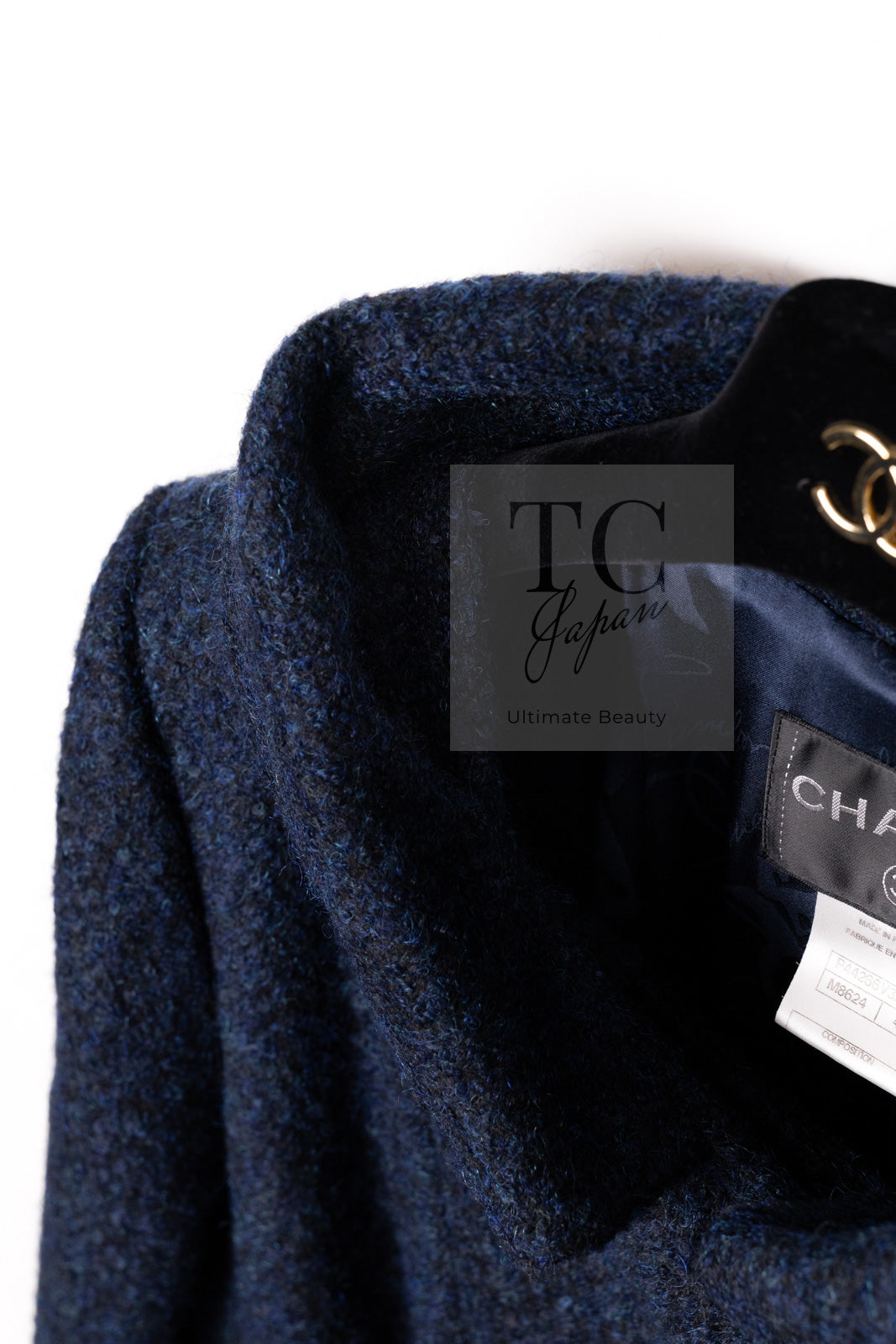 CHANEL 12A Navy Wool Alpaca CC Logo Buttons Stand Collar Double Coat 34 シャネル ネイビー ウール アルパカ CC ロゴボタン スタンドカラー ダブル コート 即発