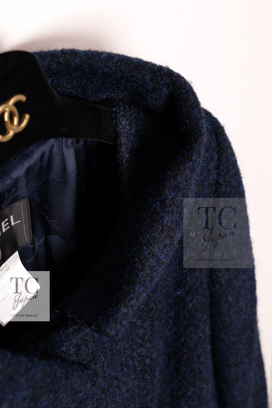 CHANEL 12A Navy Wool Alpaca CC Logo Buttons Stand Collar Double Coat 34 シャネル ネイビー ウール アルパカ CC ロゴボタン スタンドカラー ダブル コート 即発