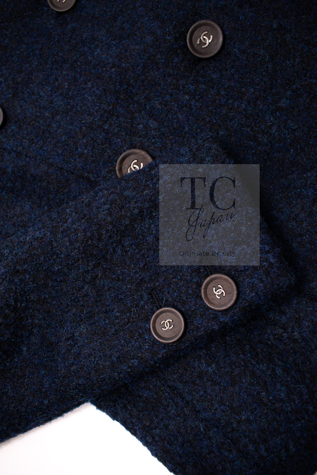 CHANEL 12A Navy Wool Alpaca CC Logo Buttons Stand Collar Double Coat 34 シャネル ネイビー ウール アルパカ CC ロゴボタン スタンドカラー ダブル コート 即発