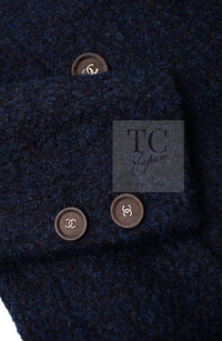 CHANEL 12A Navy Wool Alpaca CC Logo Buttons Stand Collar Double Coat 34 シャネル ネイビー ウール アルパカ CC ロゴボタン スタンドカラー ダブル コート 即発
