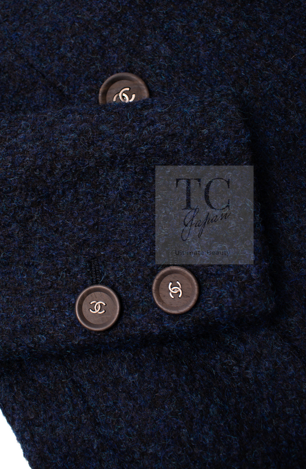 CHANEL 12A Navy Wool Alpaca CC Logo Buttons Stand Collar Double Coat 34 シャネル ネイビー ウール アルパカ CC ロゴボタン スタンドカラー ダブル コート 即発