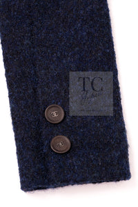CHANEL 12A Navy Wool Alpaca CC Logo Buttons Stand Collar Double Coat 34 シャネル ネイビー ウール アルパカ CC ロゴボタン スタンドカラー ダブル コート 即発