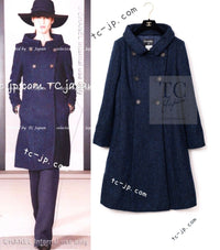 CHANEL 12A Navy Wool Alpaca CC Logo Buttons Stand Collar Double Coat 34 シャネル ネイビー ウール アルパカ CC ロゴボタン スタンドカラー ダブル コート 即発