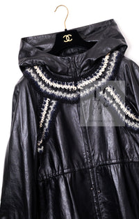 CHANEL 13B Black Lamb Leather Braid Trim Coat 38 40 シャネル ブラック ラム レザー ブレイド トリミング コート 即発