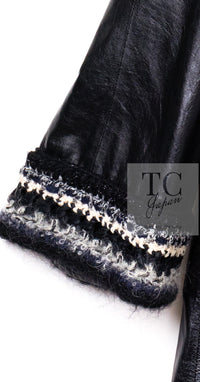 CHANEL 13B Black Lamb Leather Braid Trim Coat 38 40 シャネル ブラック ラム レザー ブレイド トリミング コート 即発
