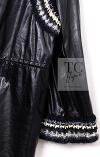 CHANEL 13B Black Lamb Leather Braid Trim Coat 38 40 シャネル ブラック ラム レザー ブレイド トリミング コート 即発