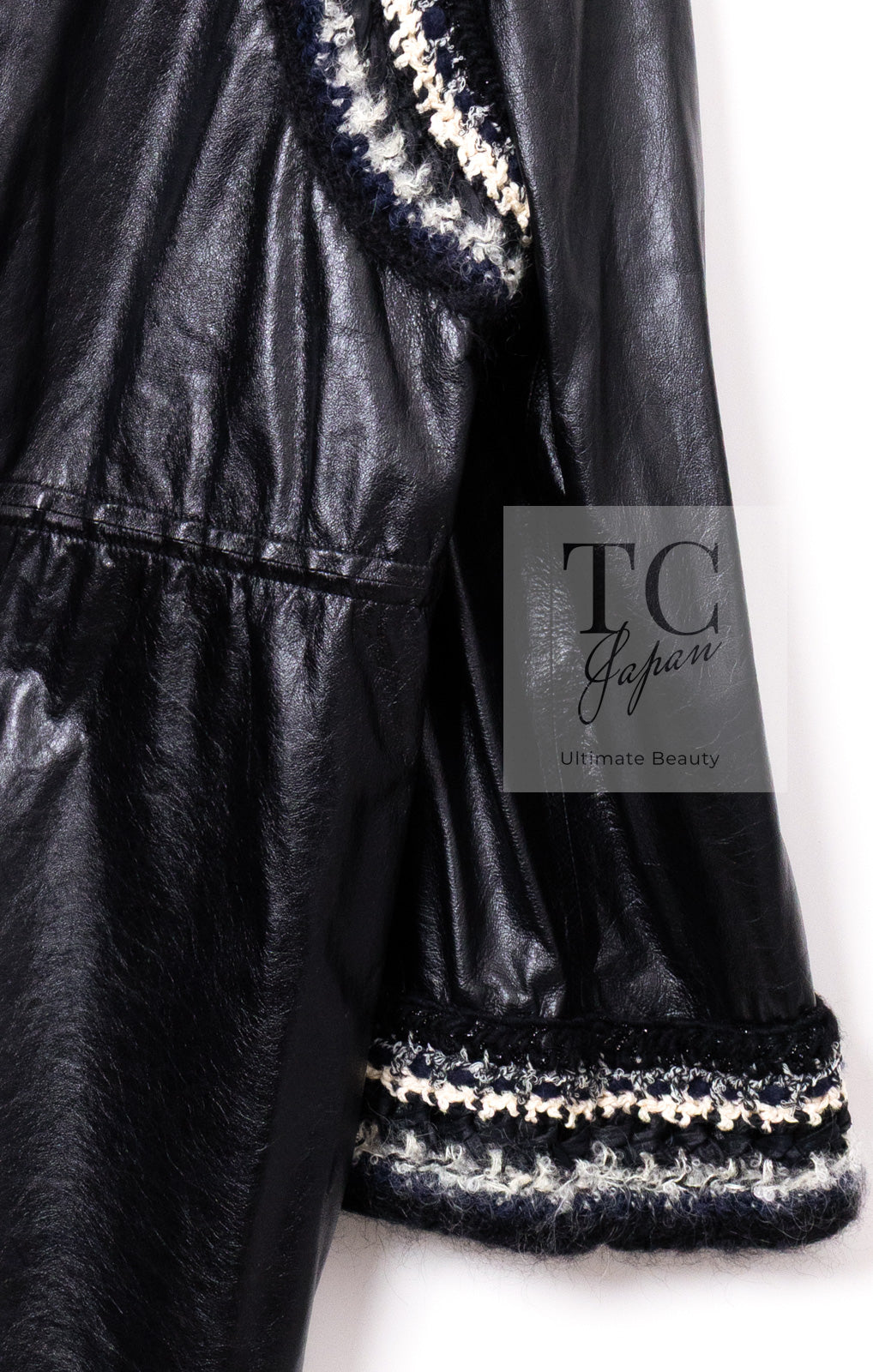 CHANEL 13B Black Lamb Leather Braid Trim Coat 38 40 シャネル ブラック ラム レザー ブレイド トリミング コート 即発