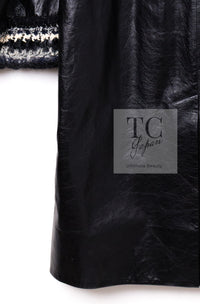 CHANEL 13B Black Lamb Leather Braid Trim Coat 38 40 シャネル ブラック ラム レザー ブレイド トリミング コート 即発