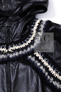 CHANEL 13B Black Lamb Leather Braid Trim Coat 38 40 シャネル ブラック ラム レザー ブレイド トリミング コート 即発
