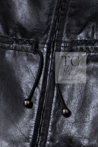 CHANEL 13B Black Lamb Leather Braid Trim Coat 38 40 シャネル ブラック ラム レザー ブレイド トリミング コート 即発
