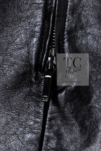 CHANEL 13B Black Lamb Leather Braid Trim Coat 38 40 シャネル ブラック ラム レザー ブレイド トリミング コート 即発