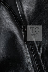 CHANEL 13B Black Lamb Leather Braid Trim Coat 38 40 シャネル ブラック ラム レザー ブレイド トリミング コート 即発
