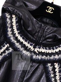 CHANEL 13B Black Lamb Leather Braid Trim Coat 38 40 シャネル ブラック ラム レザー ブレイド トリミング コート 即発