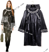 CHANEL 13B Black Lamb Leather Braid Trim Coat 38 40 シャネル ブラック ラム レザー ブレイド トリミング コート 即発