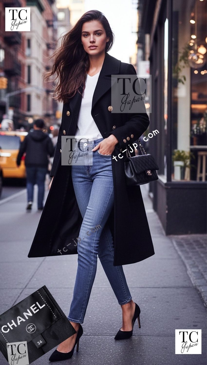 シャネル ピー コート CHANEL ブラック カシミア ゴールド ロゴ ボタン